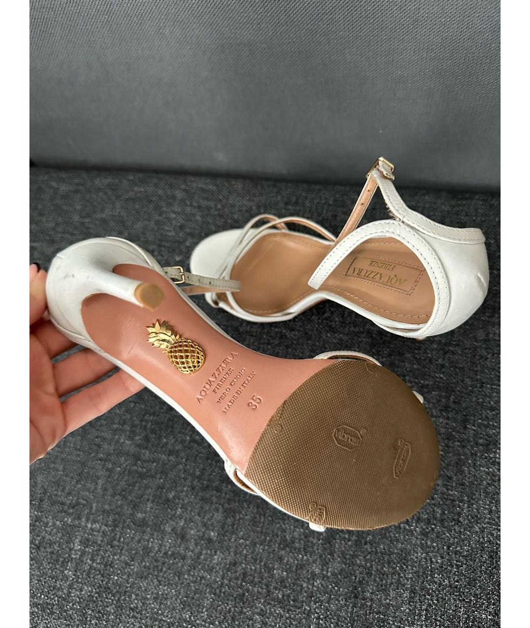 AQUAZZURA Белые кожаные босоножки, фото 5