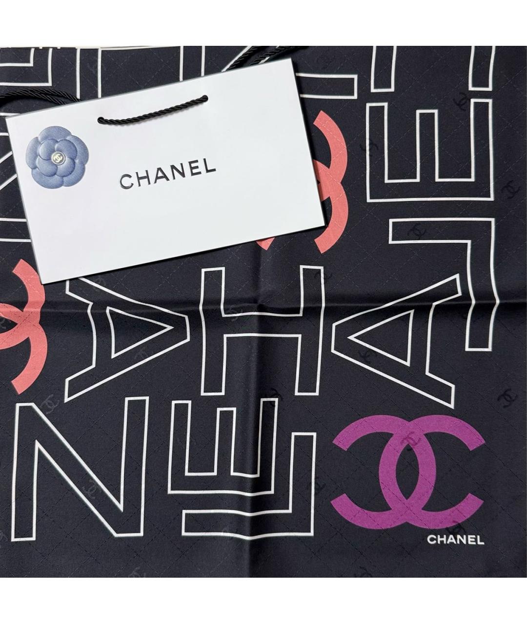 CHANEL Черный шелковый платок, фото 7