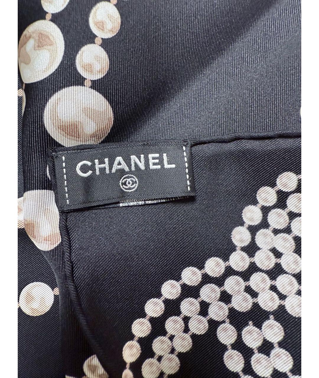 CHANEL Черный шелковый платок, фото 4
