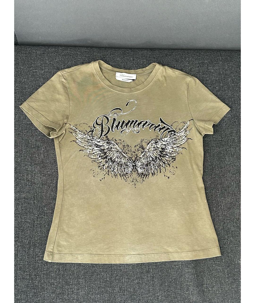 BLUMARINE Хаки хлопковая футболка, фото 5
