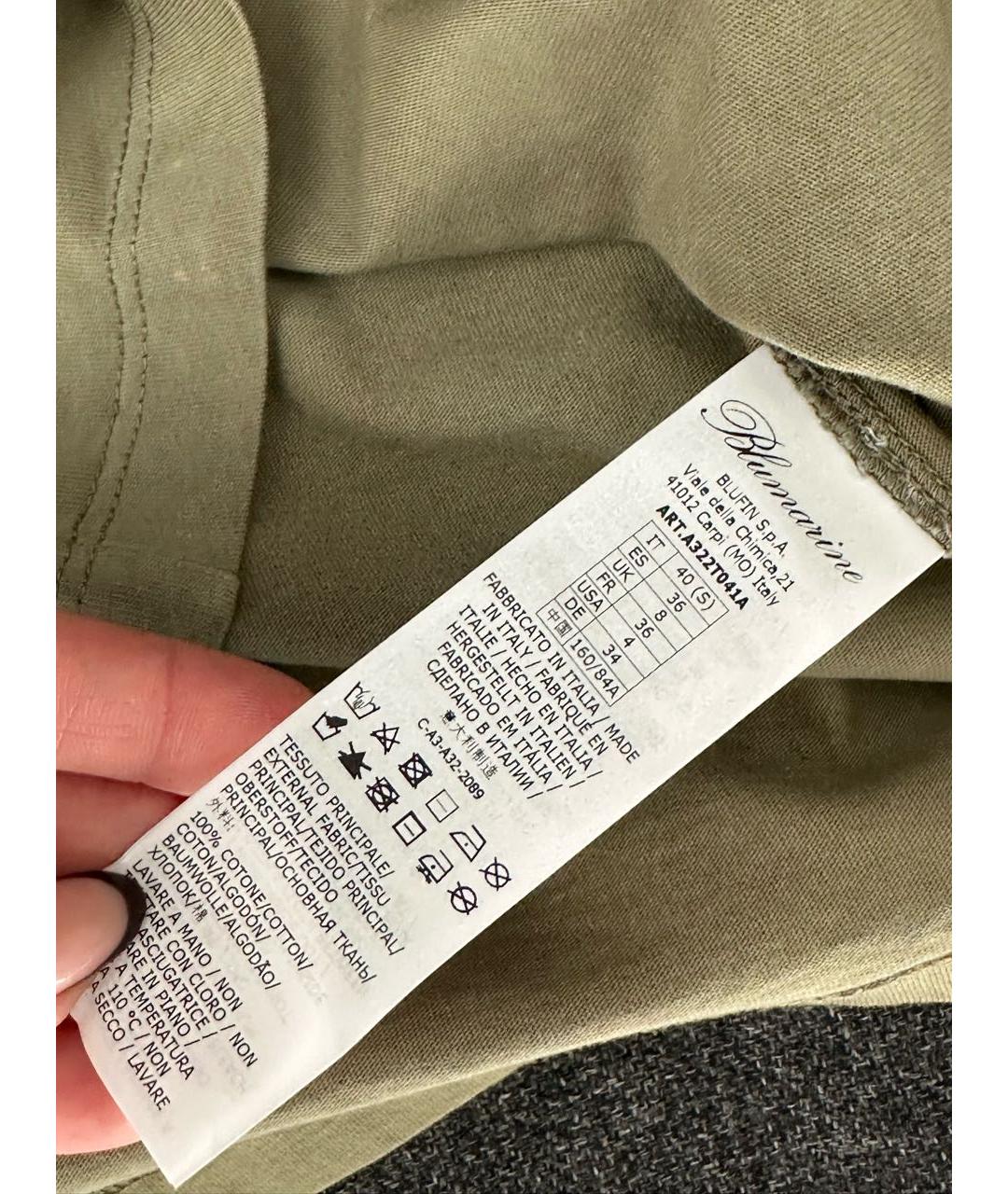 BLUMARINE Хаки хлопковая футболка, фото 4