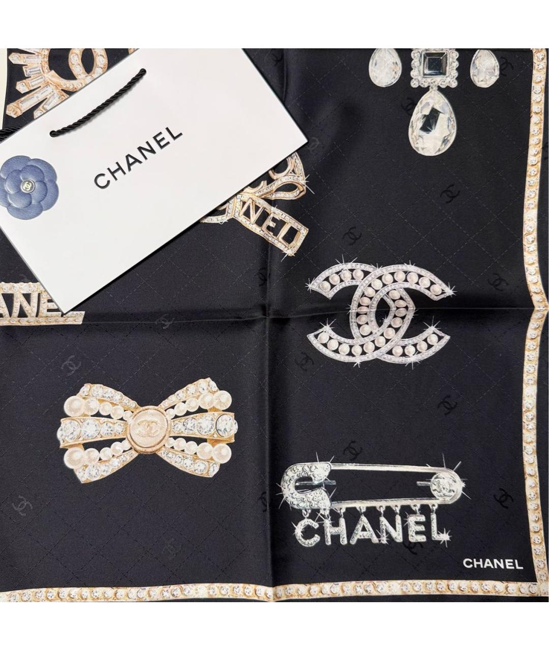 CHANEL Черный шелковый платок, фото 8