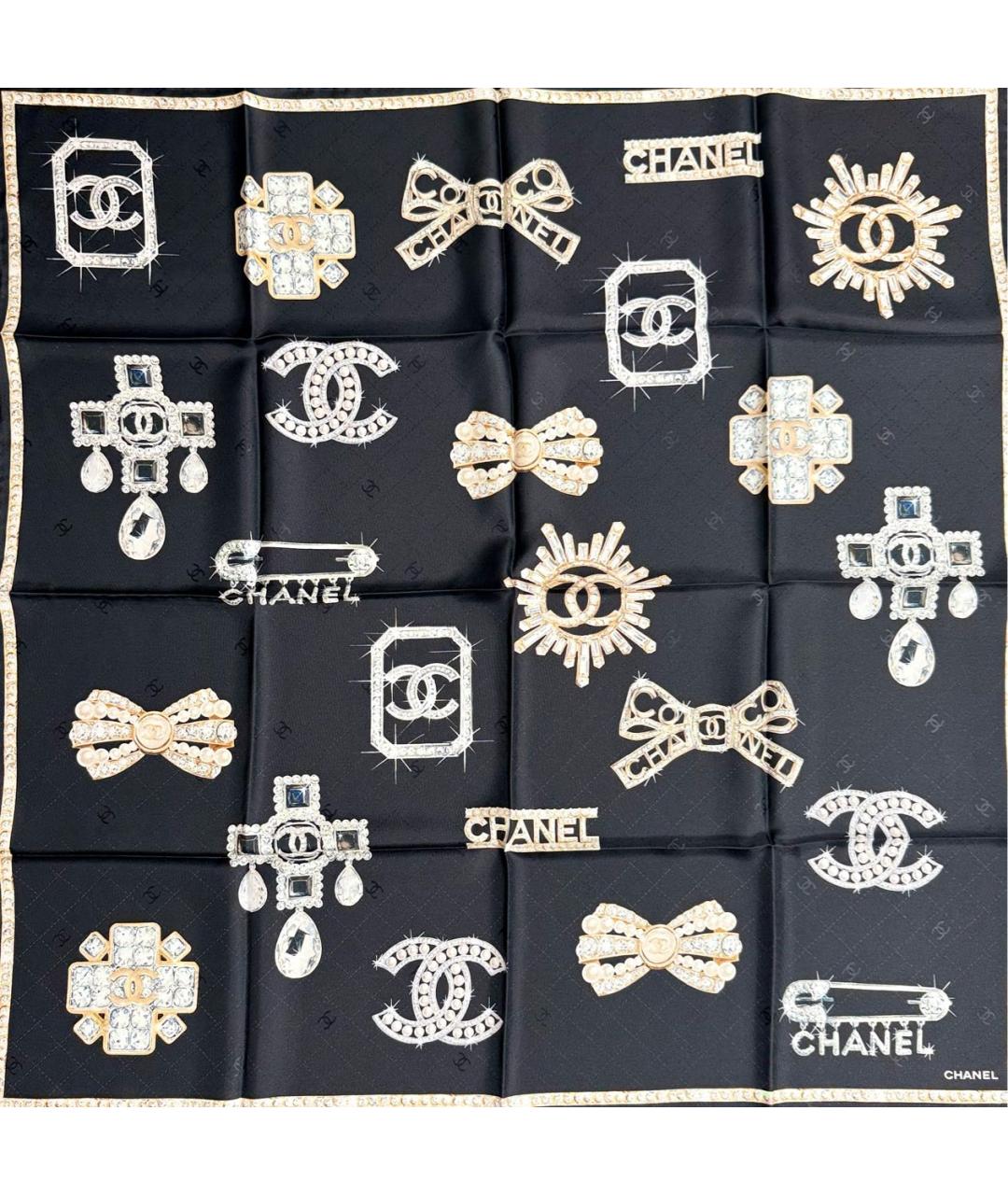 CHANEL Черный шелковый платок, фото 9