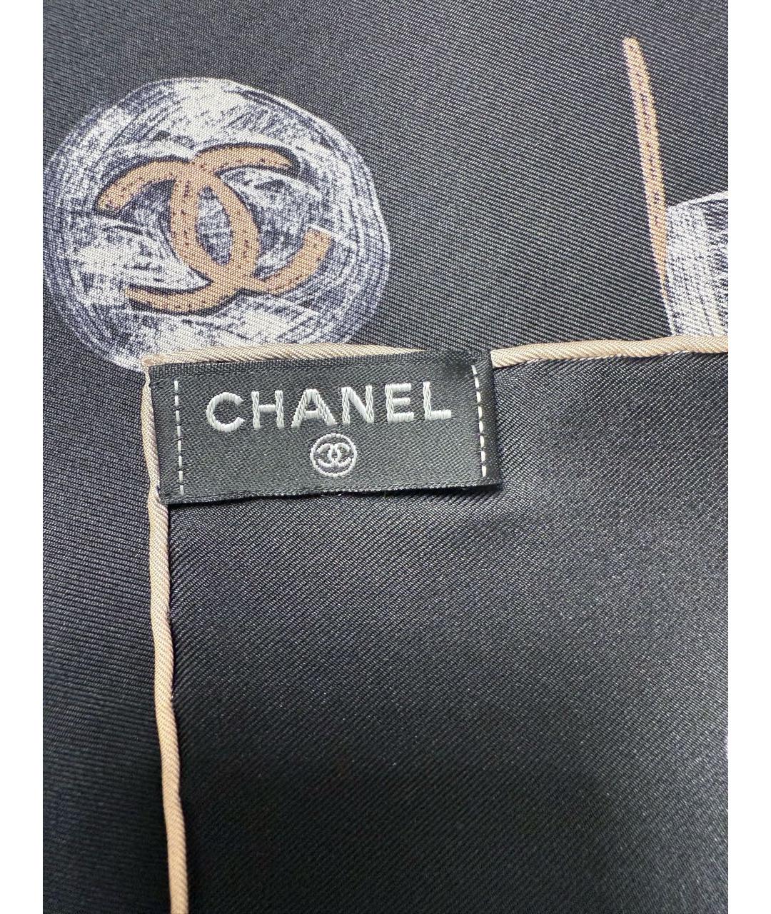 CHANEL Черный шелковый платок, фото 7