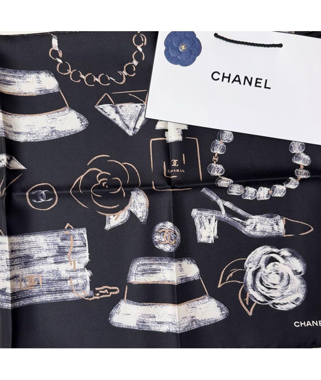 CHANEL Черный шелковый платок, фото 8