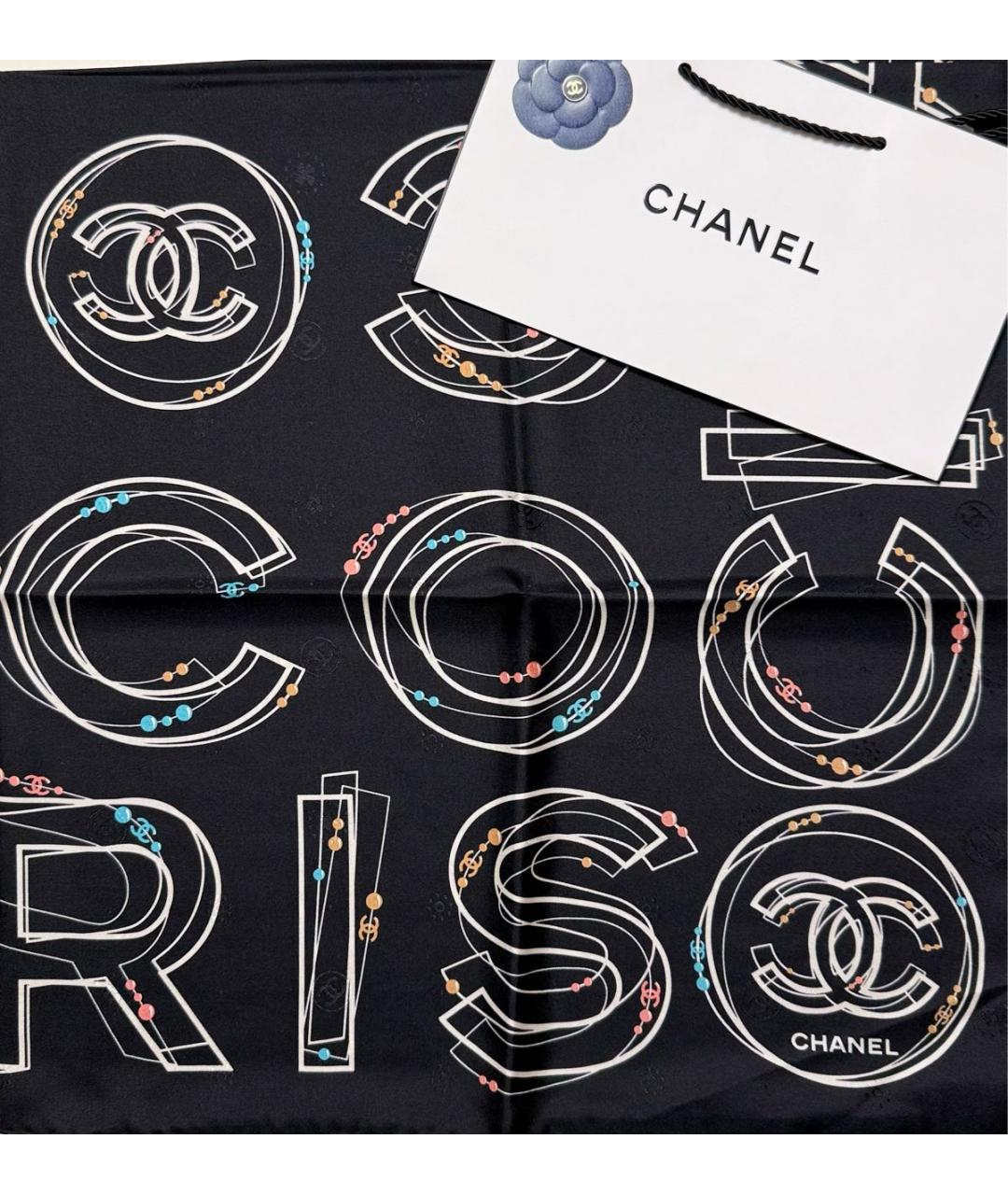 CHANEL Черный шелковый платок, фото 8