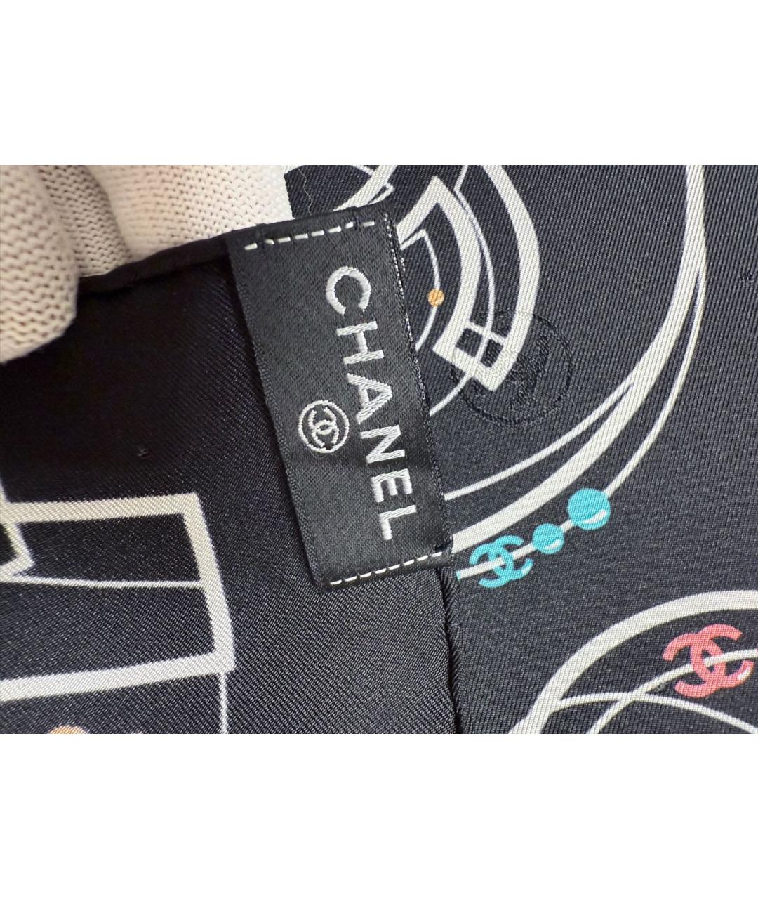 CHANEL Черный шелковый платок, фото 6
