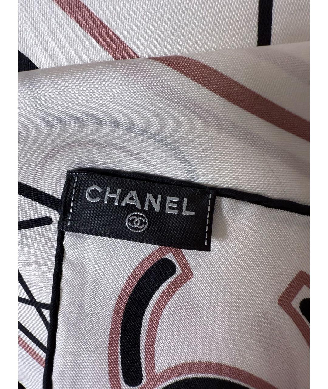 CHANEL Бежевый шелковый платок, фото 5