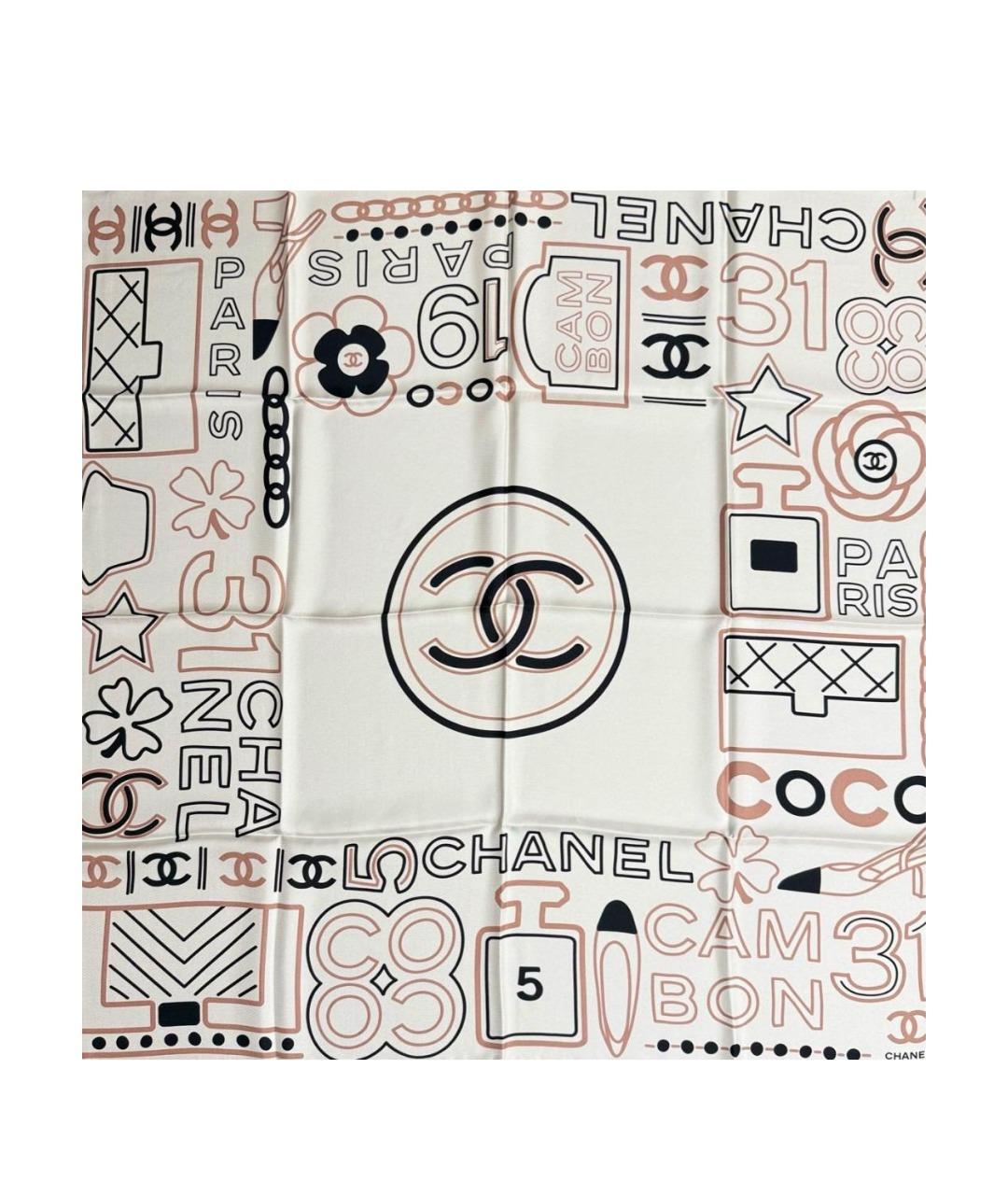 CHANEL Бежевый шелковый платок, фото 1