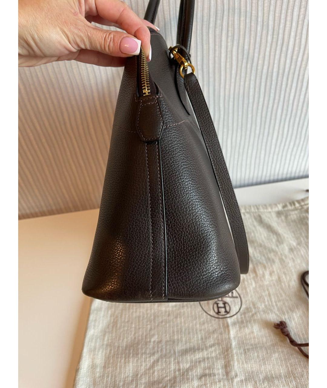 HERMES Коричневая кожаная сумка с короткими ручками, фото 4