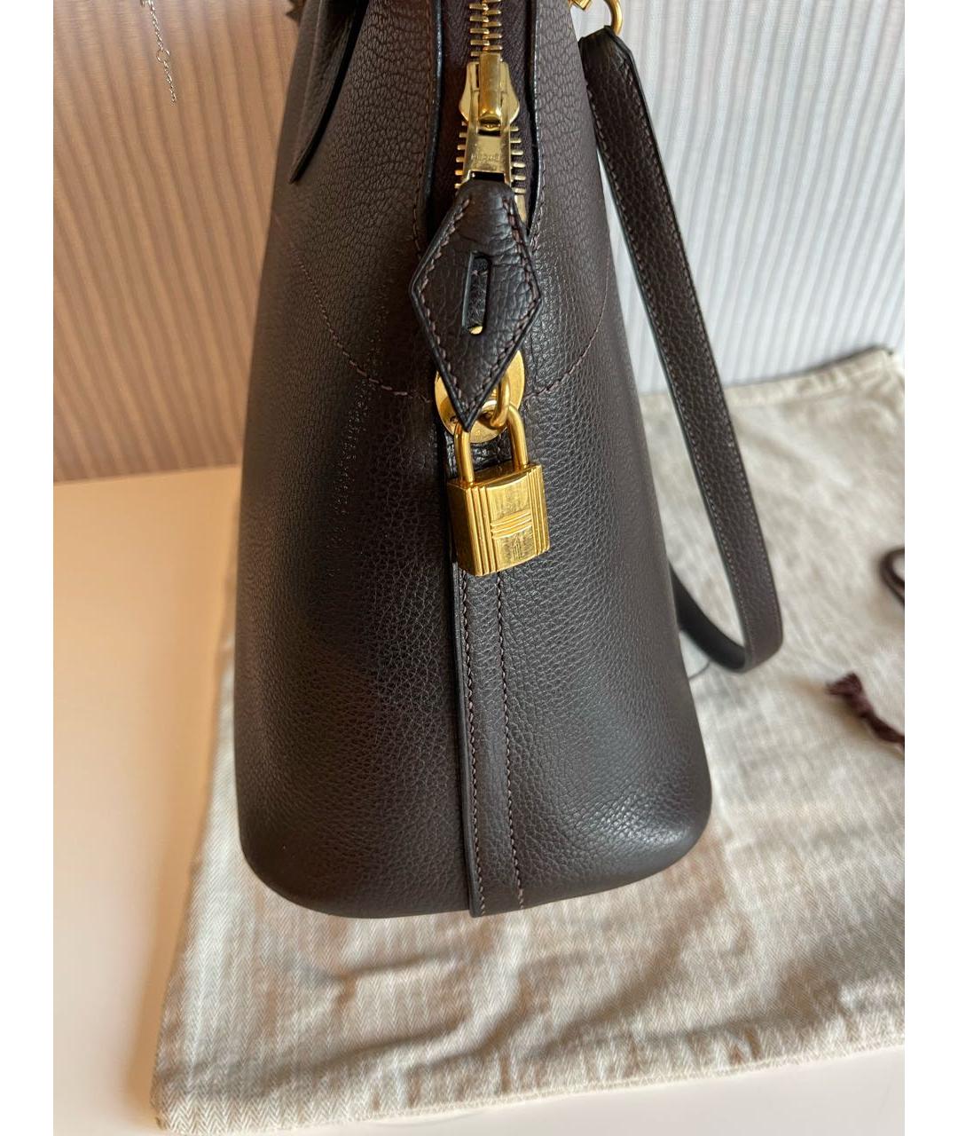 HERMES Коричневая кожаная сумка с короткими ручками, фото 5