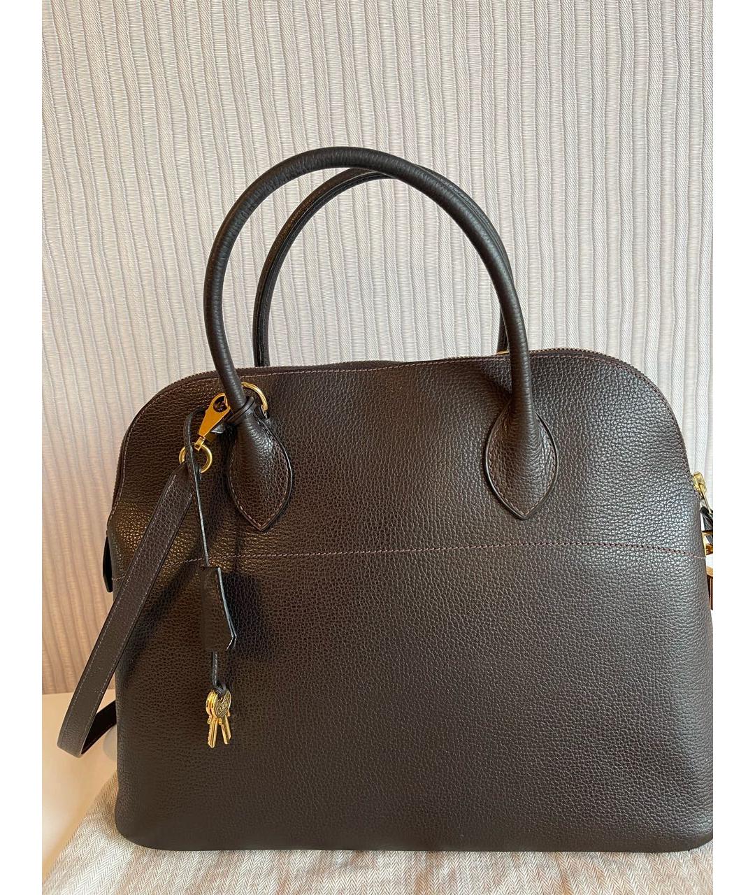 HERMES Коричневая кожаная сумка с короткими ручками, фото 3