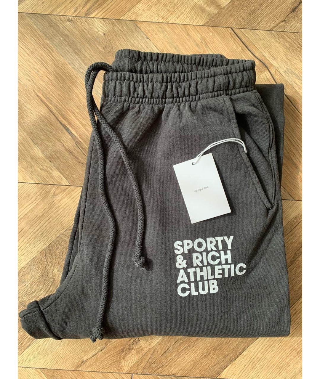 SPORTY AND RICH Черные хлопковые повседневные брюки, фото 6