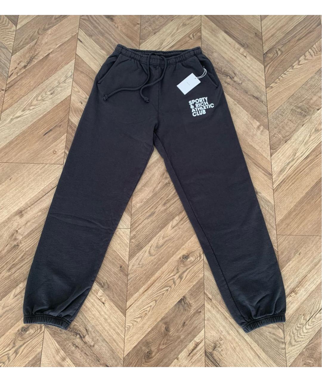 SPORTY AND RICH Черные хлопковые повседневные брюки, фото 2