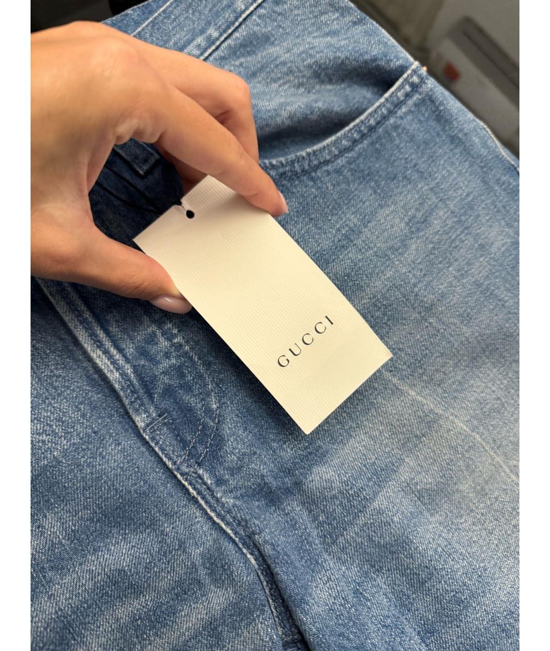 GUCCI Голубые хлопковые прямые джинсы, фото 3