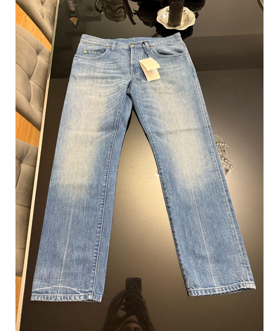 GUCCI Голубые хлопковые прямые джинсы, фото 8