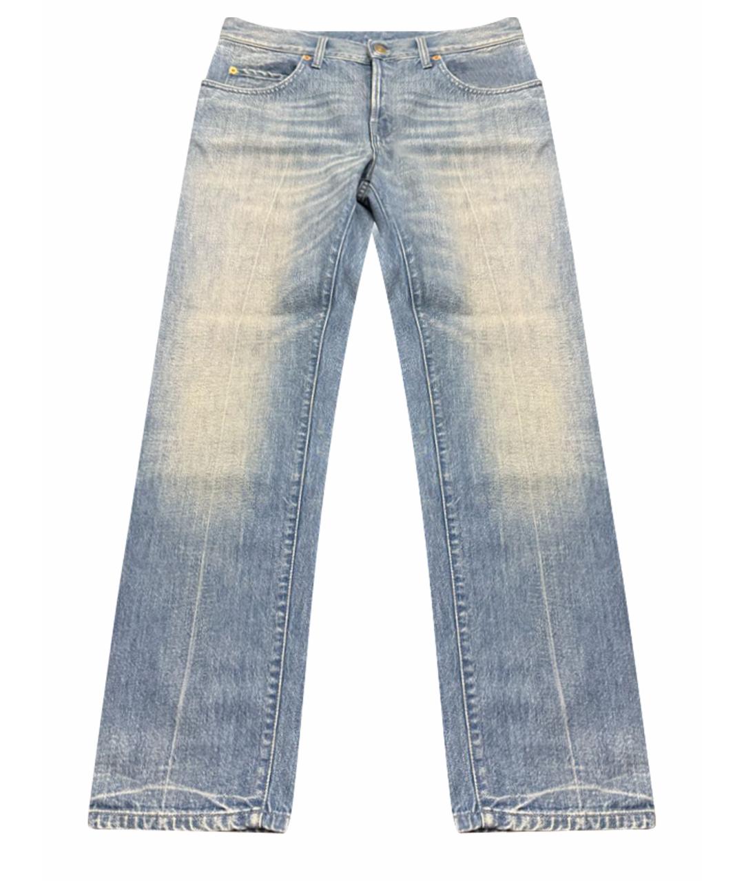 GUCCI Голубые хлопковые прямые джинсы, фото 1