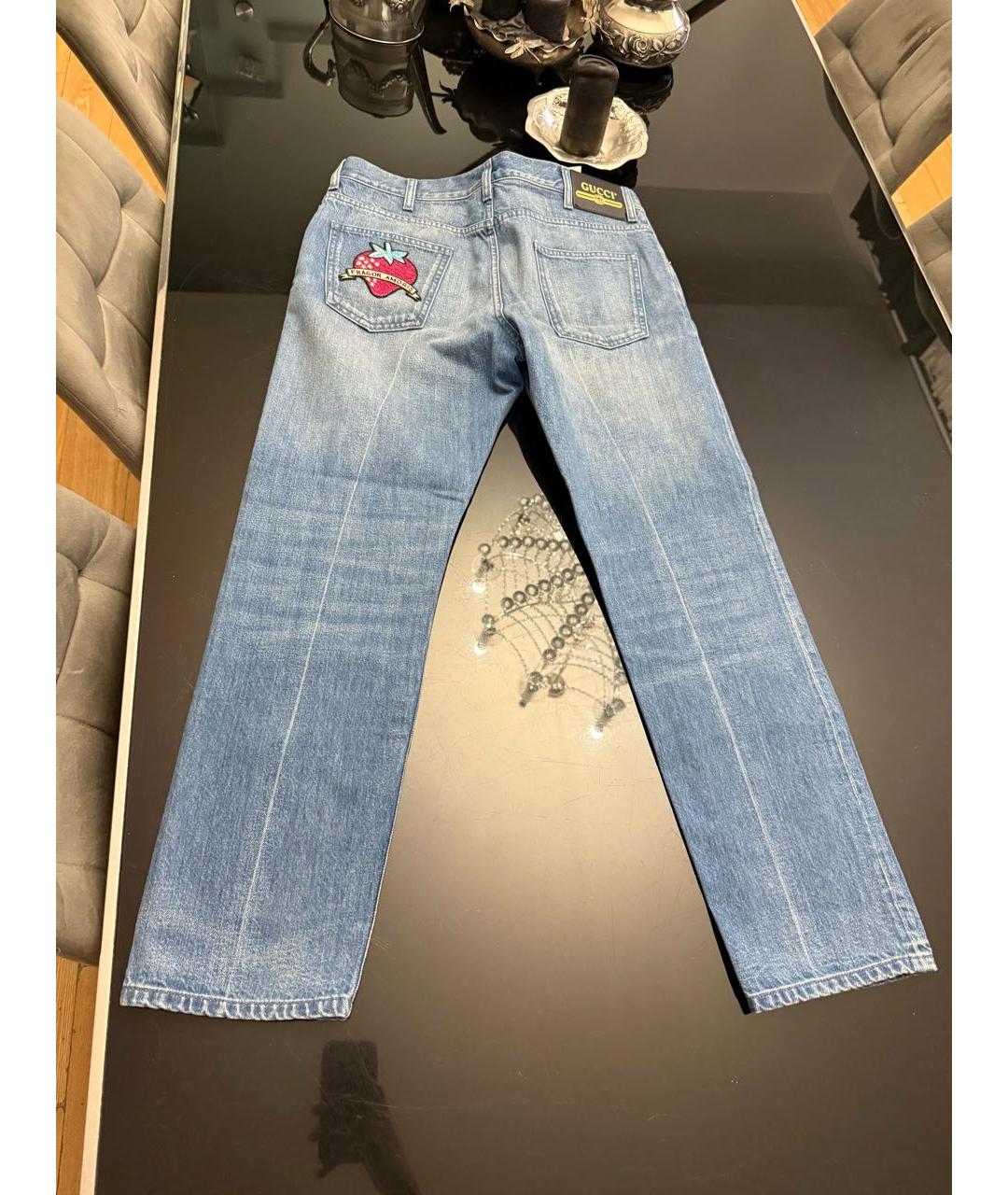 GUCCI Голубые хлопковые прямые джинсы, фото 2