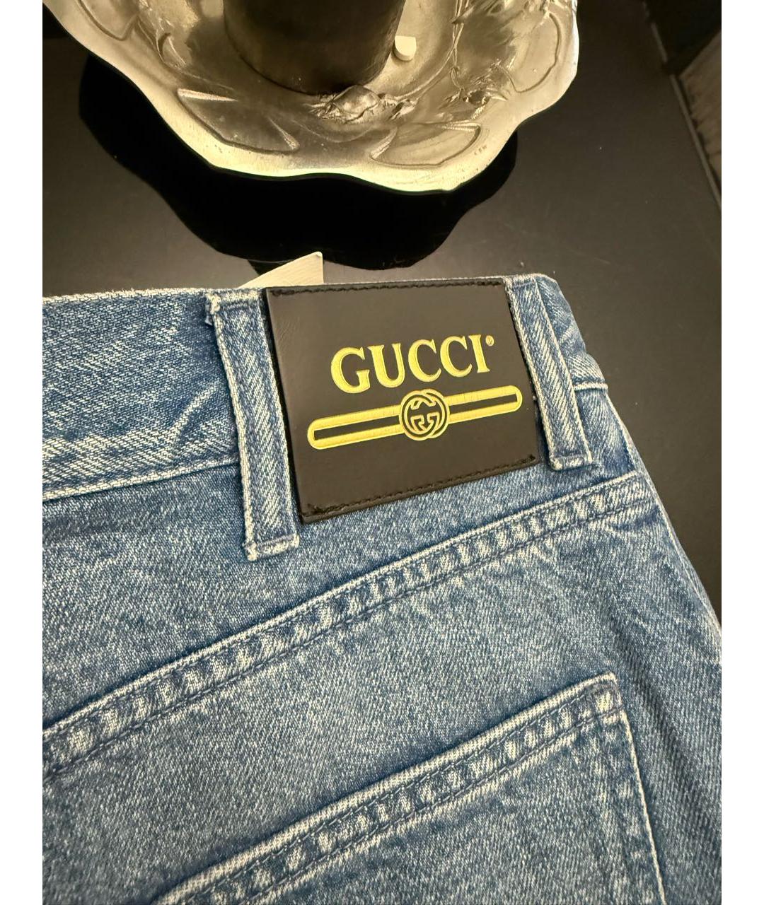 GUCCI Голубые хлопковые прямые джинсы, фото 7