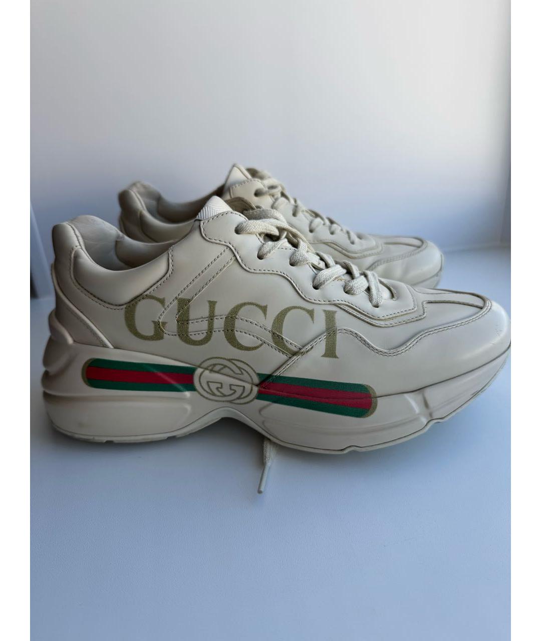 GUCCI Бежевые кожаные кроссовки, фото 9