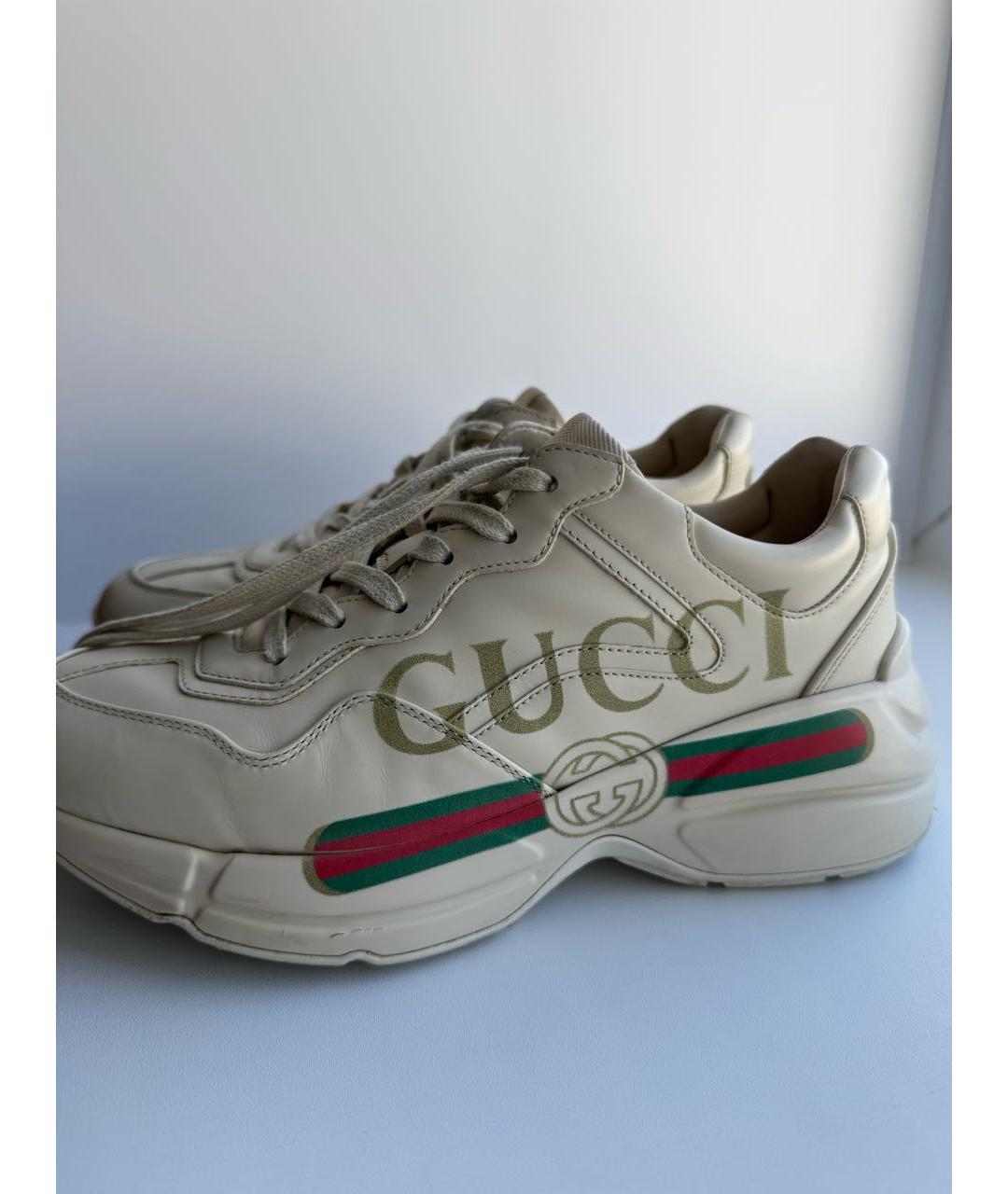 GUCCI Бежевые кожаные кроссовки, фото 6