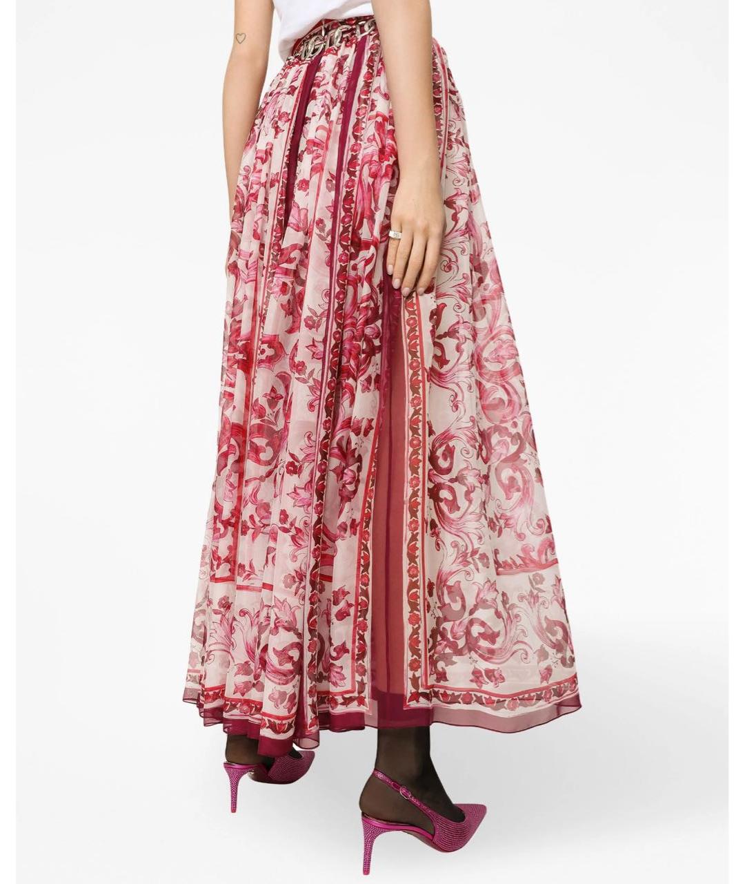 DOLCE&GABBANA Красная шелковая юбка макси, фото 4