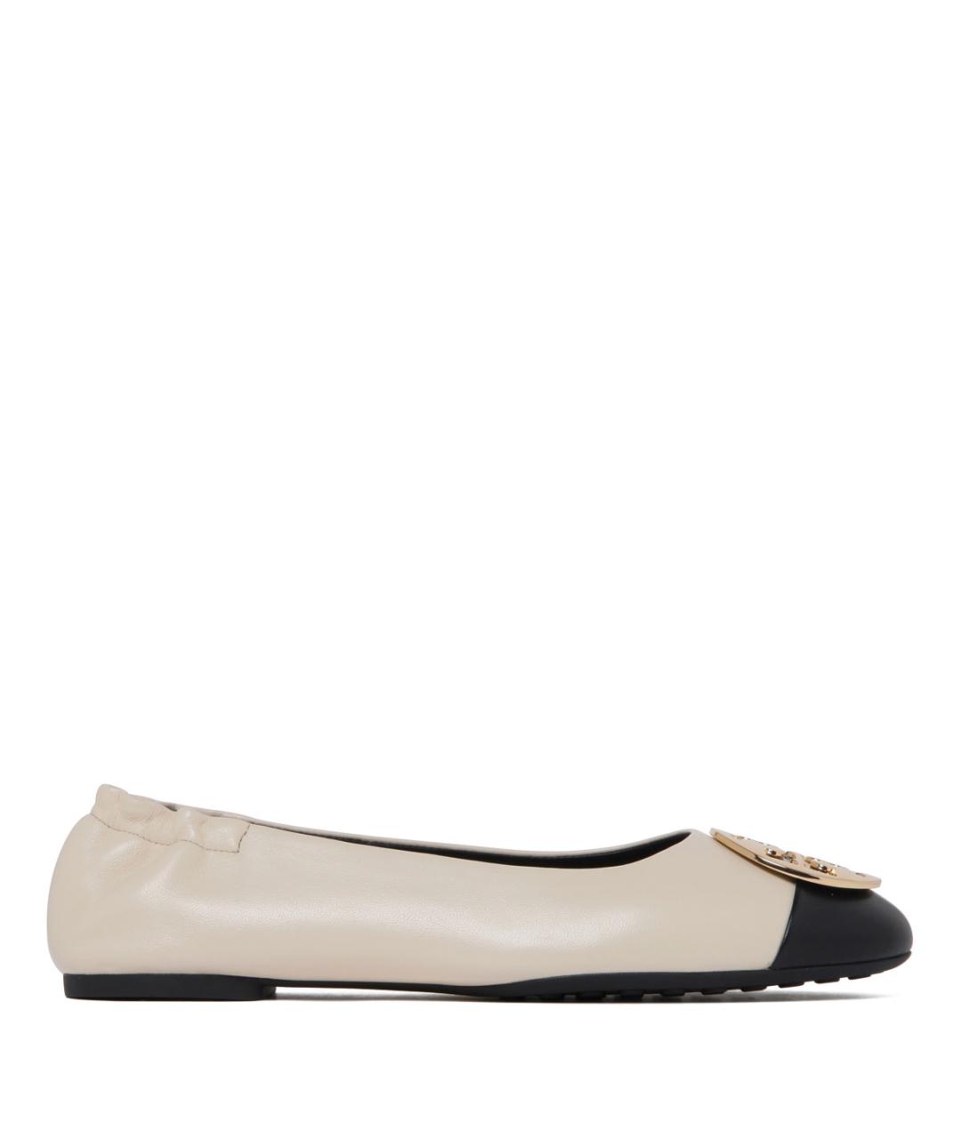 TORY BURCH Бежевые кожаные балетки, фото 1