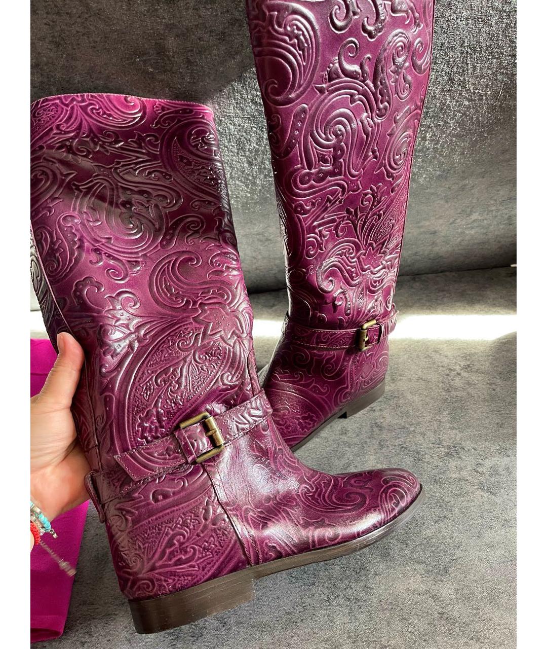 ETRO Фиолетовые кожаные сапоги, фото 3