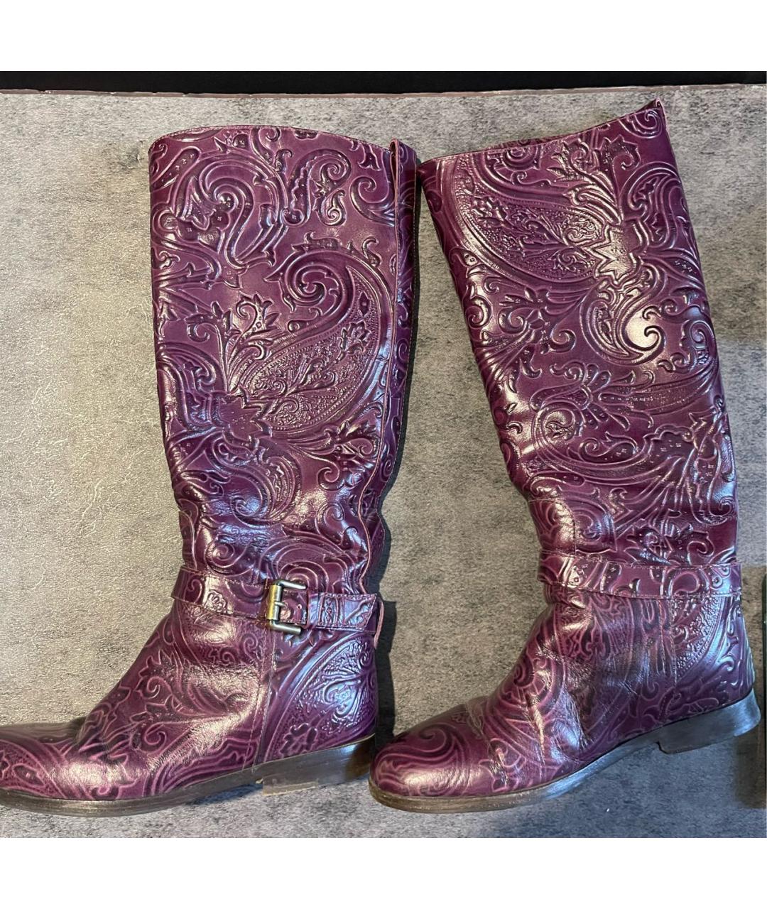 ETRO Фиолетовые кожаные сапоги, фото 2