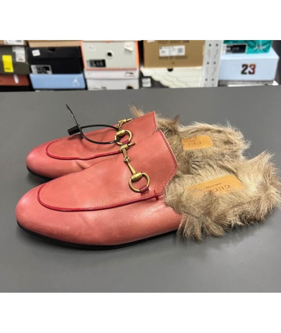 GUCCI Коралловые кожаные мюли, фото 7