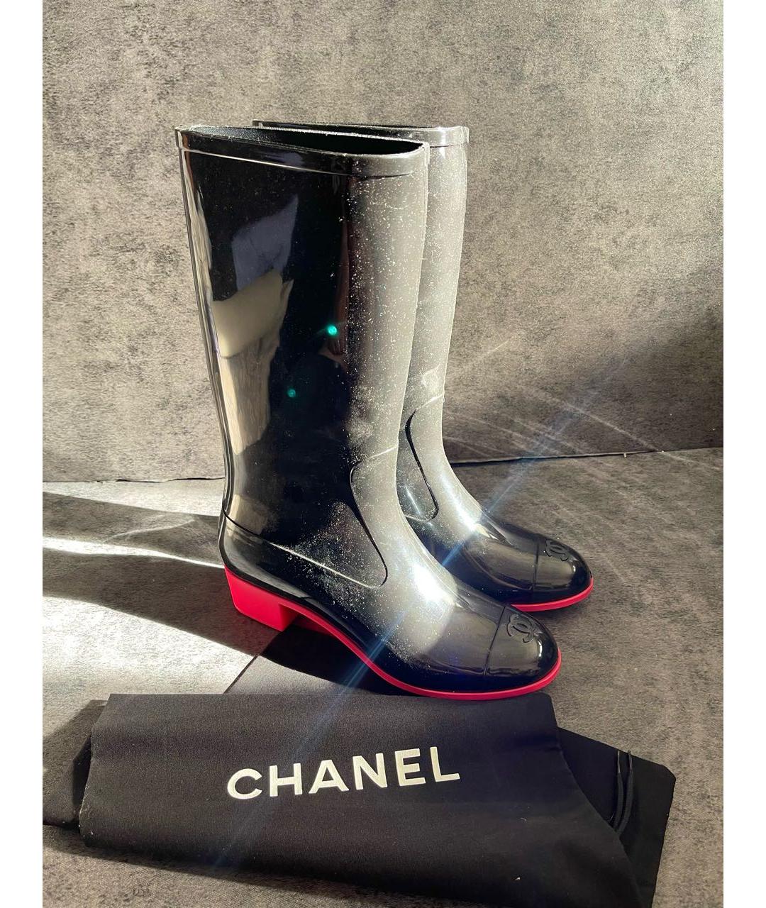 CHANEL Черные резиновые сапоги, фото 2