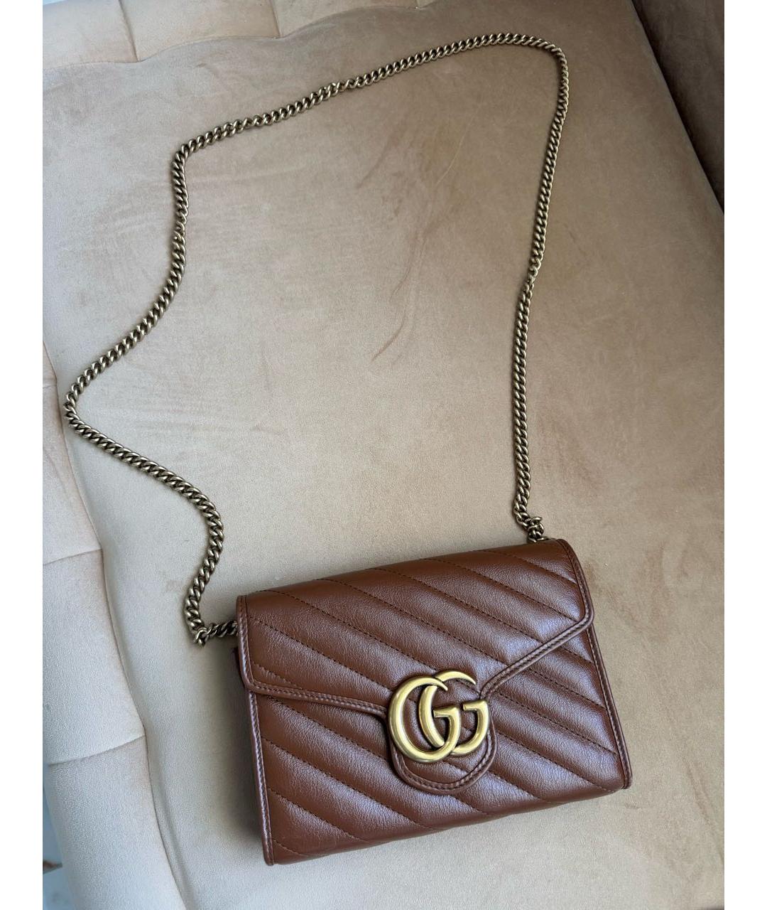 GUCCI Коричневая кожаная сумка через плечо, фото 8