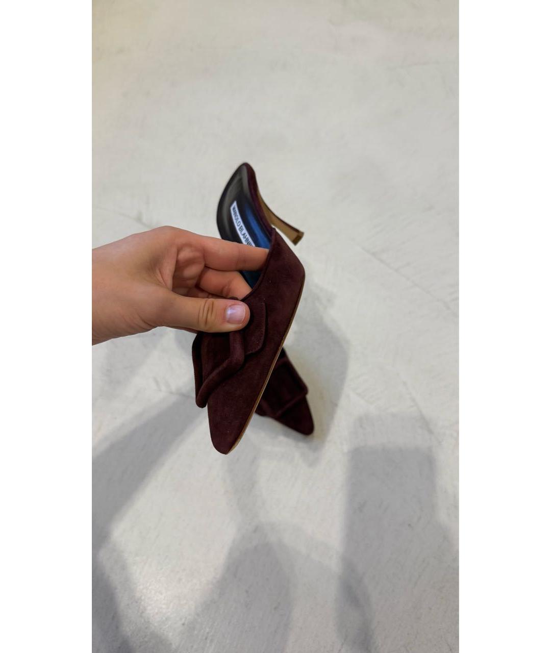 MANOLO BLAHNIK Бордовые замшевые мюли, фото 3