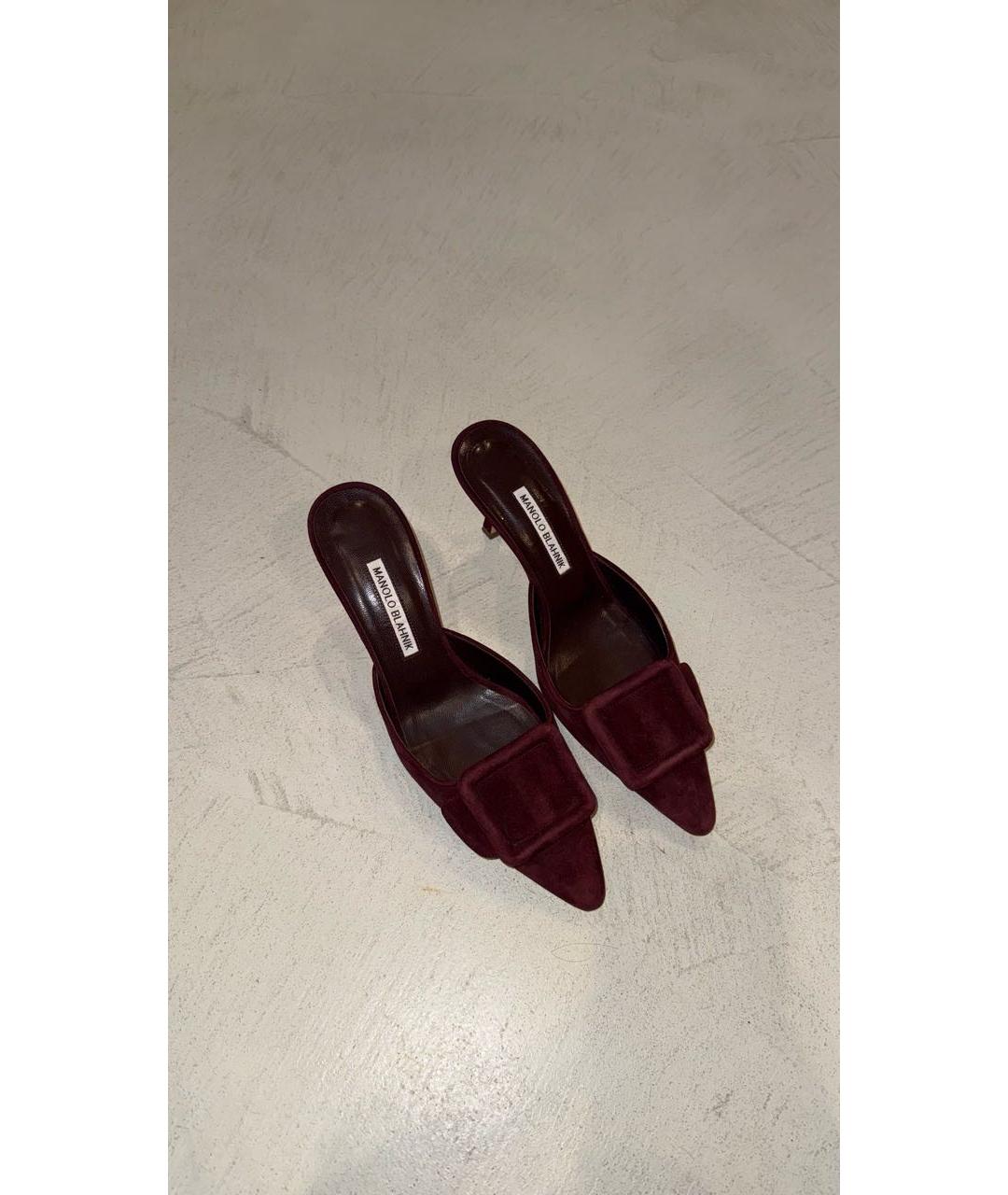 MANOLO BLAHNIK Бордовые замшевые мюли, фото 6