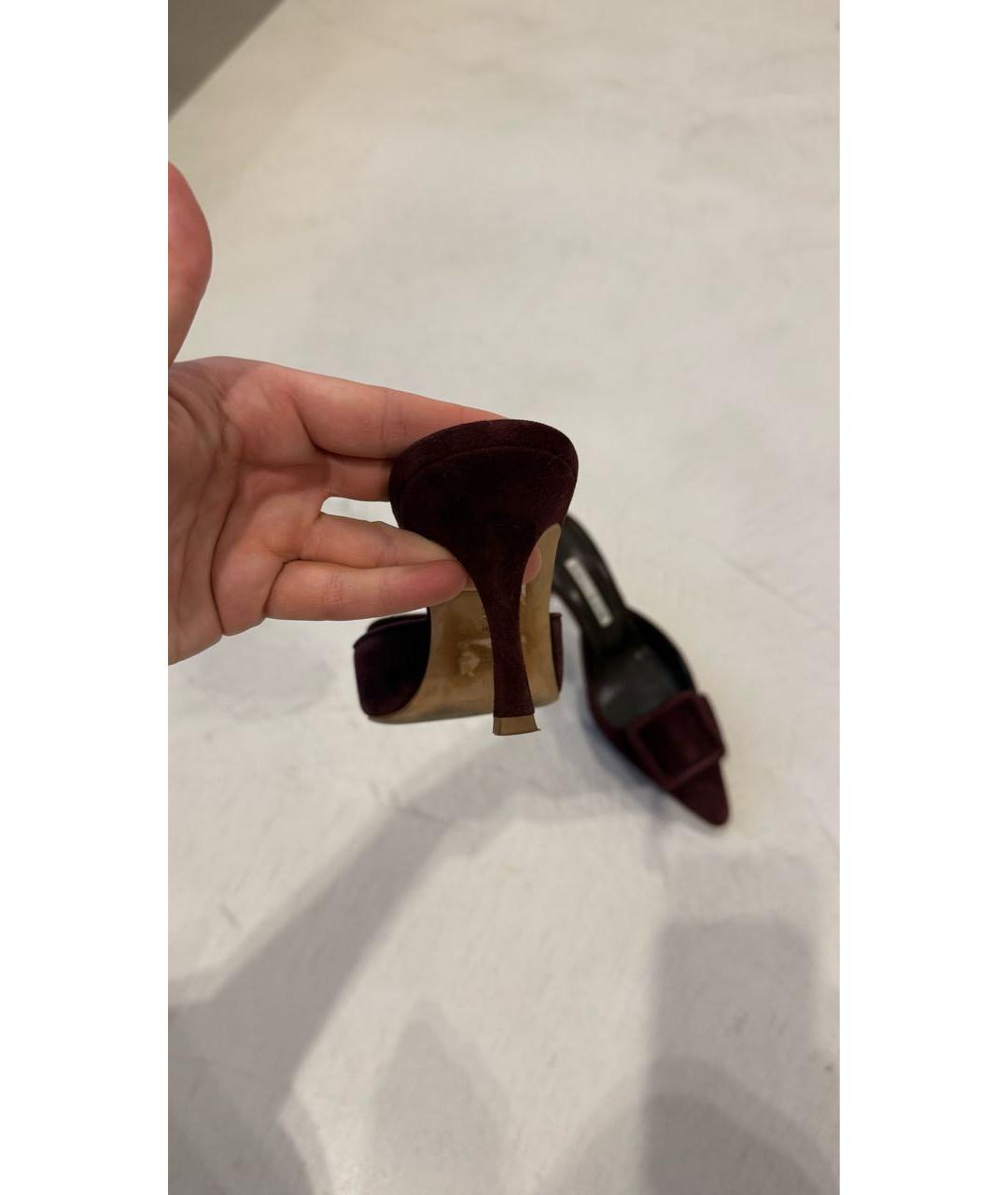 MANOLO BLAHNIK Бордовые замшевые мюли, фото 4