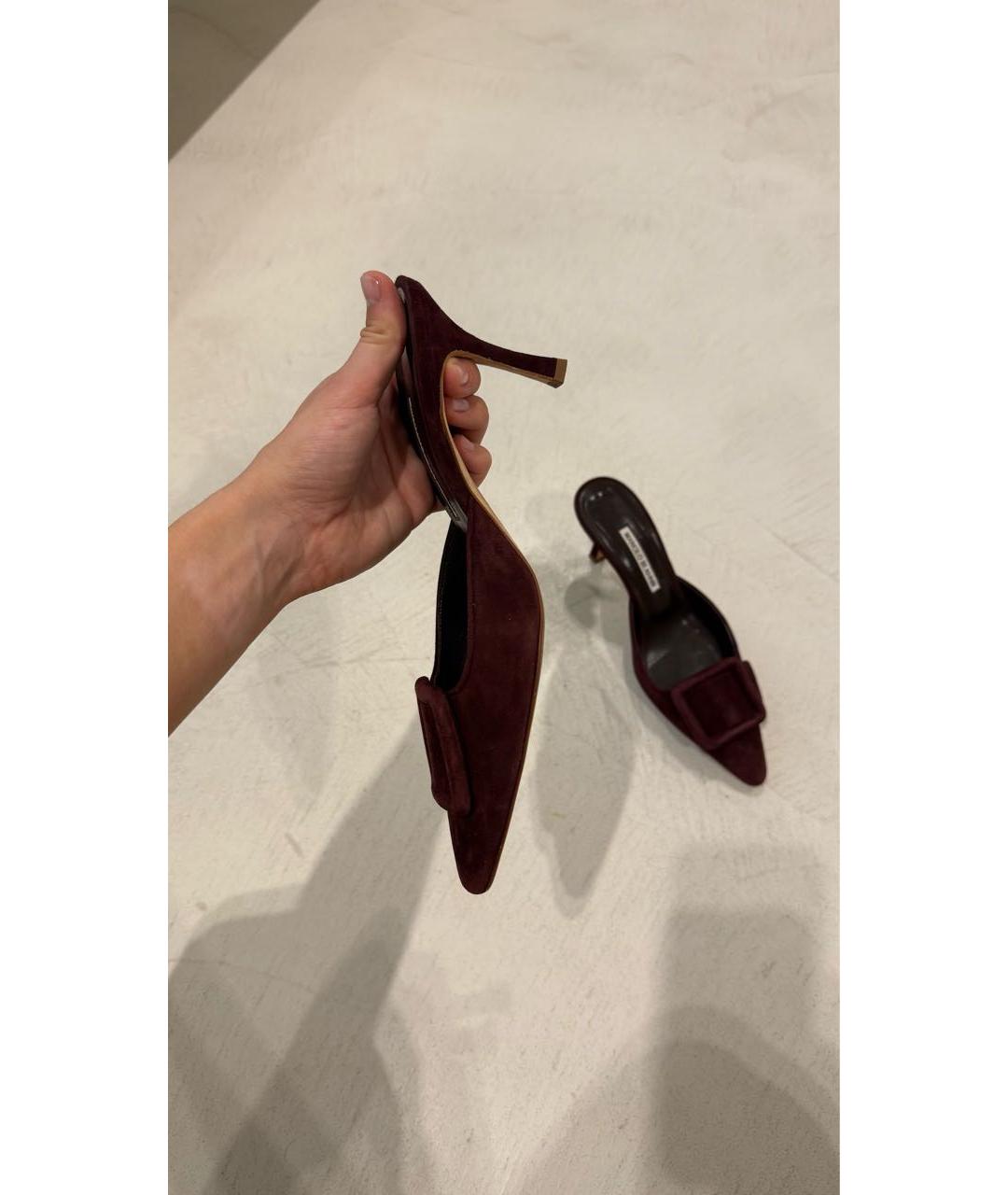 MANOLO BLAHNIK Бордовые замшевые мюли, фото 7