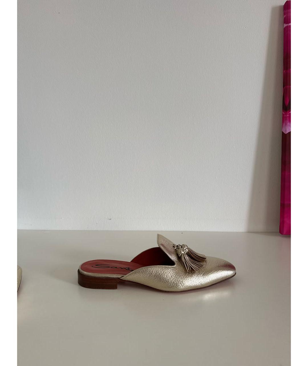 SANTONI Золотые кожаные мюли, фото 8