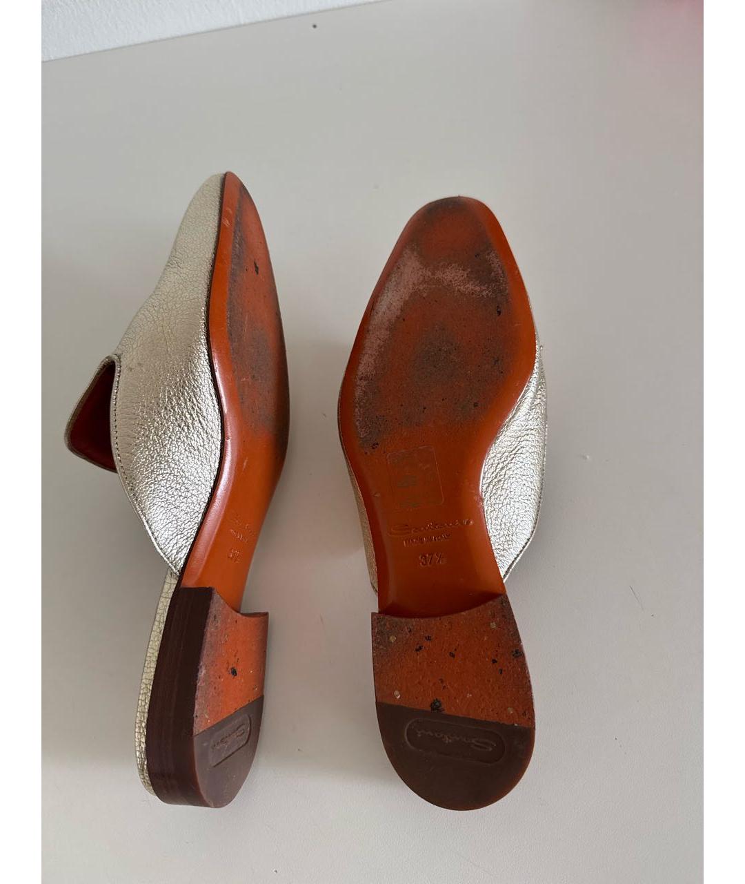 SANTONI Золотые кожаные мюли, фото 5