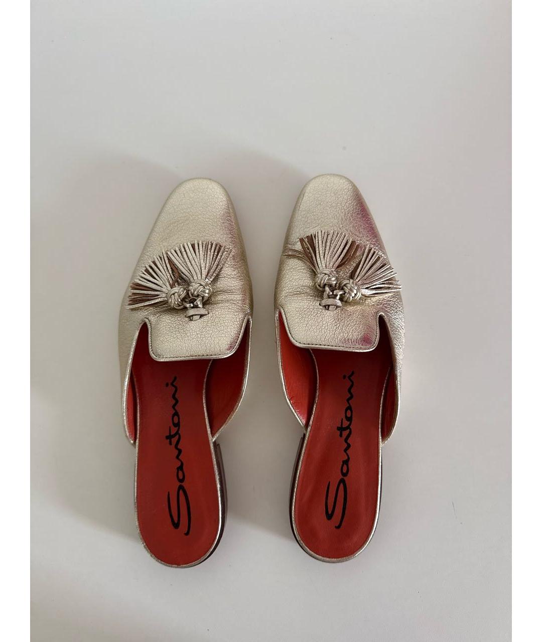 SANTONI Золотые кожаные мюли, фото 3