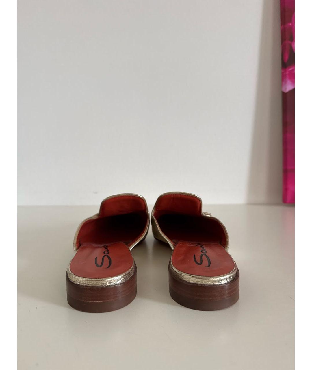 SANTONI Золотые кожаные мюли, фото 4
