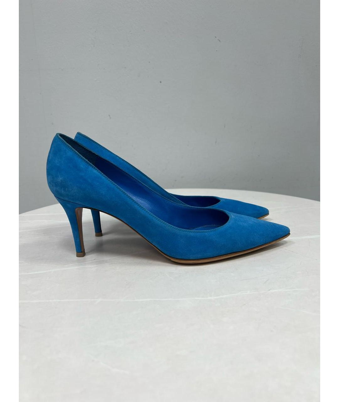 GIANVITO ROSSI Синие кожаные лодочки на низком каблуке, фото 6