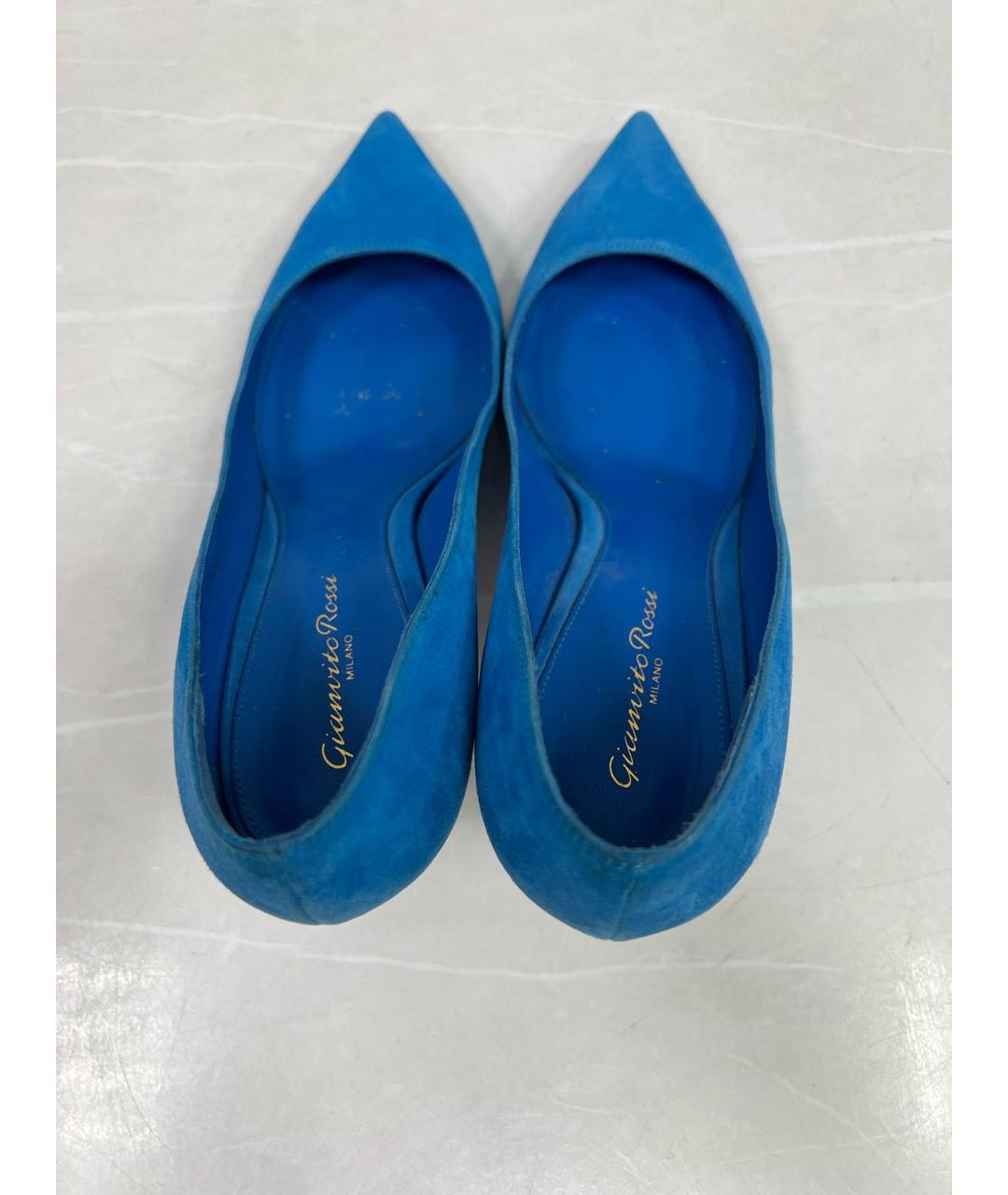 GIANVITO ROSSI Синие кожаные лодочки на низком каблуке, фото 3