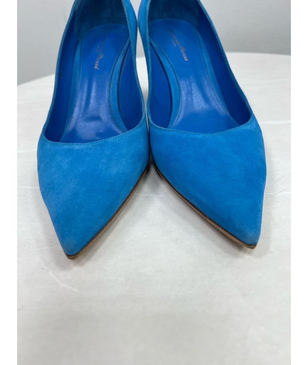 GIANVITO ROSSI Синие кожаные лодочки на низком каблуке, фото 4