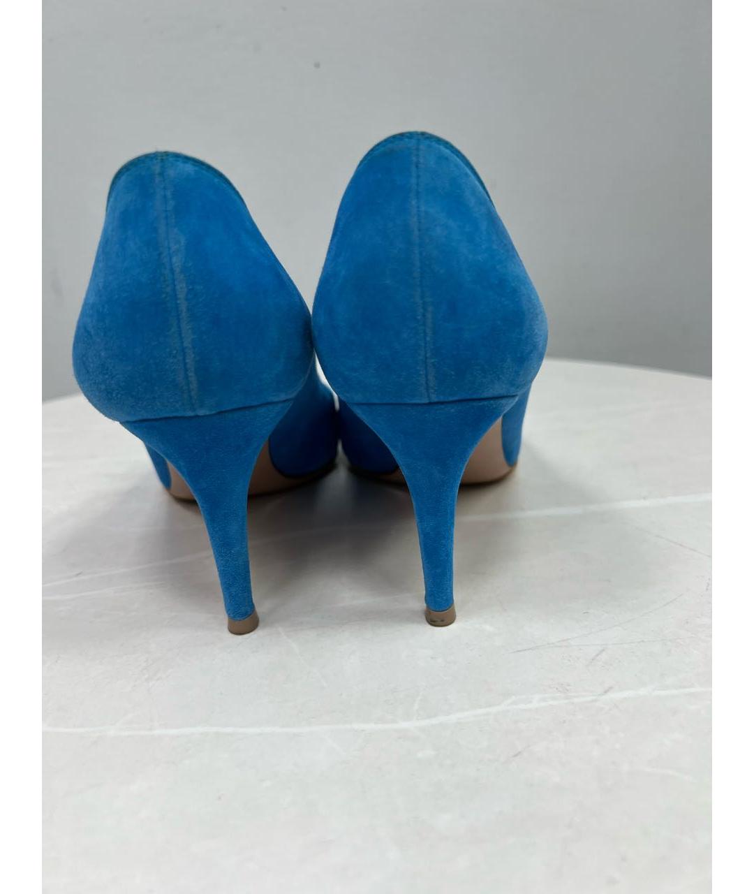 GIANVITO ROSSI Синие кожаные лодочки на низком каблуке, фото 2