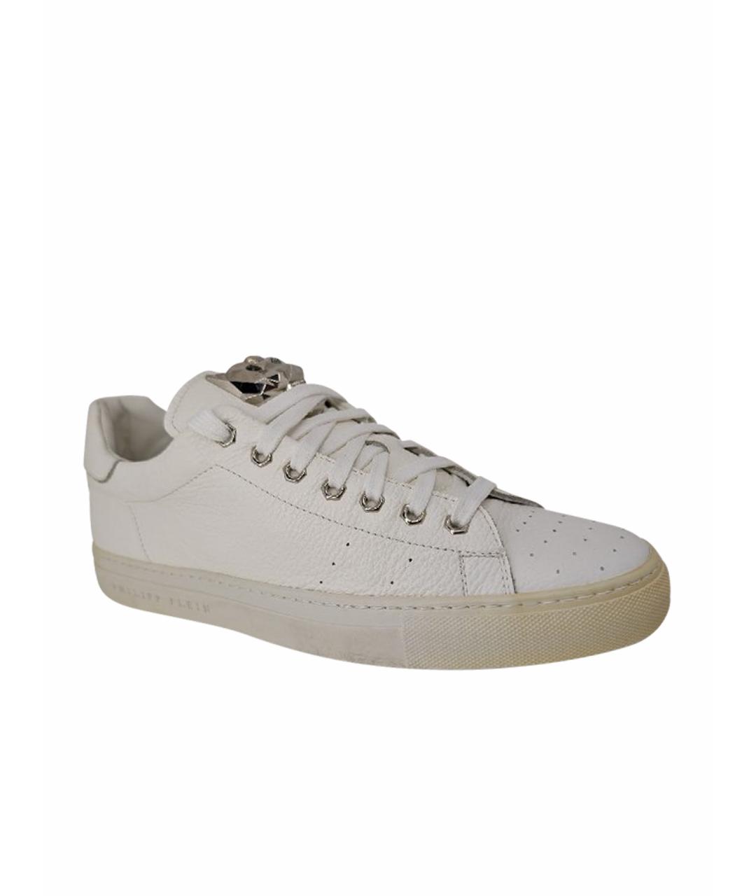 PHILIPP PLEIN Белые кожаные низкие кроссовки / кеды, фото 1
