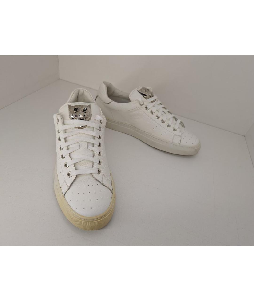 PHILIPP PLEIN Белые кожаные низкие кроссовки / кеды, фото 3