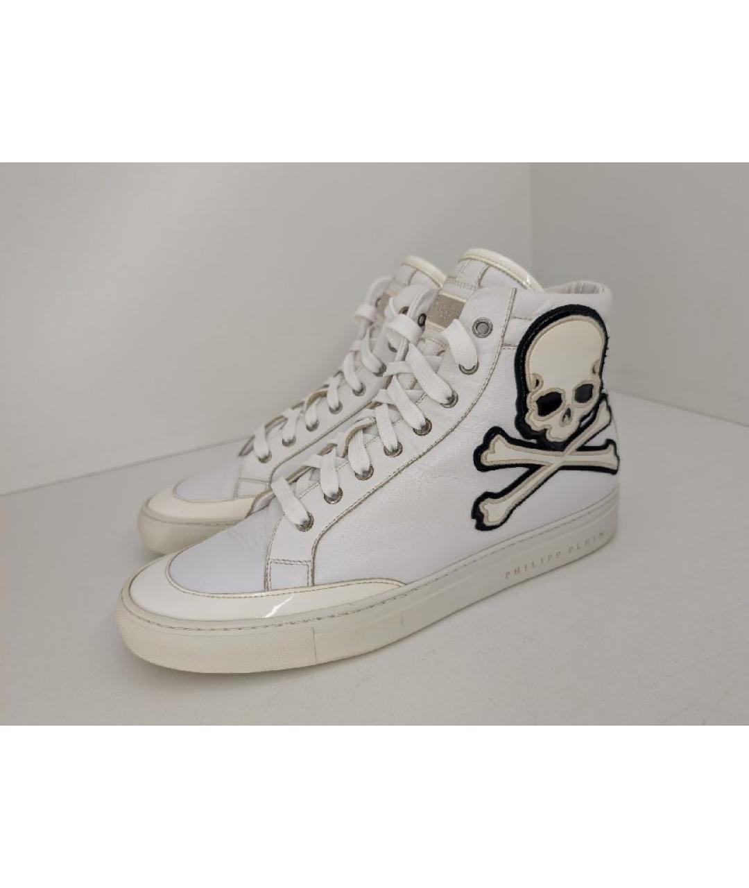 PHILIPP PLEIN Белые кожаные высокие кроссовки / кеды, фото 3