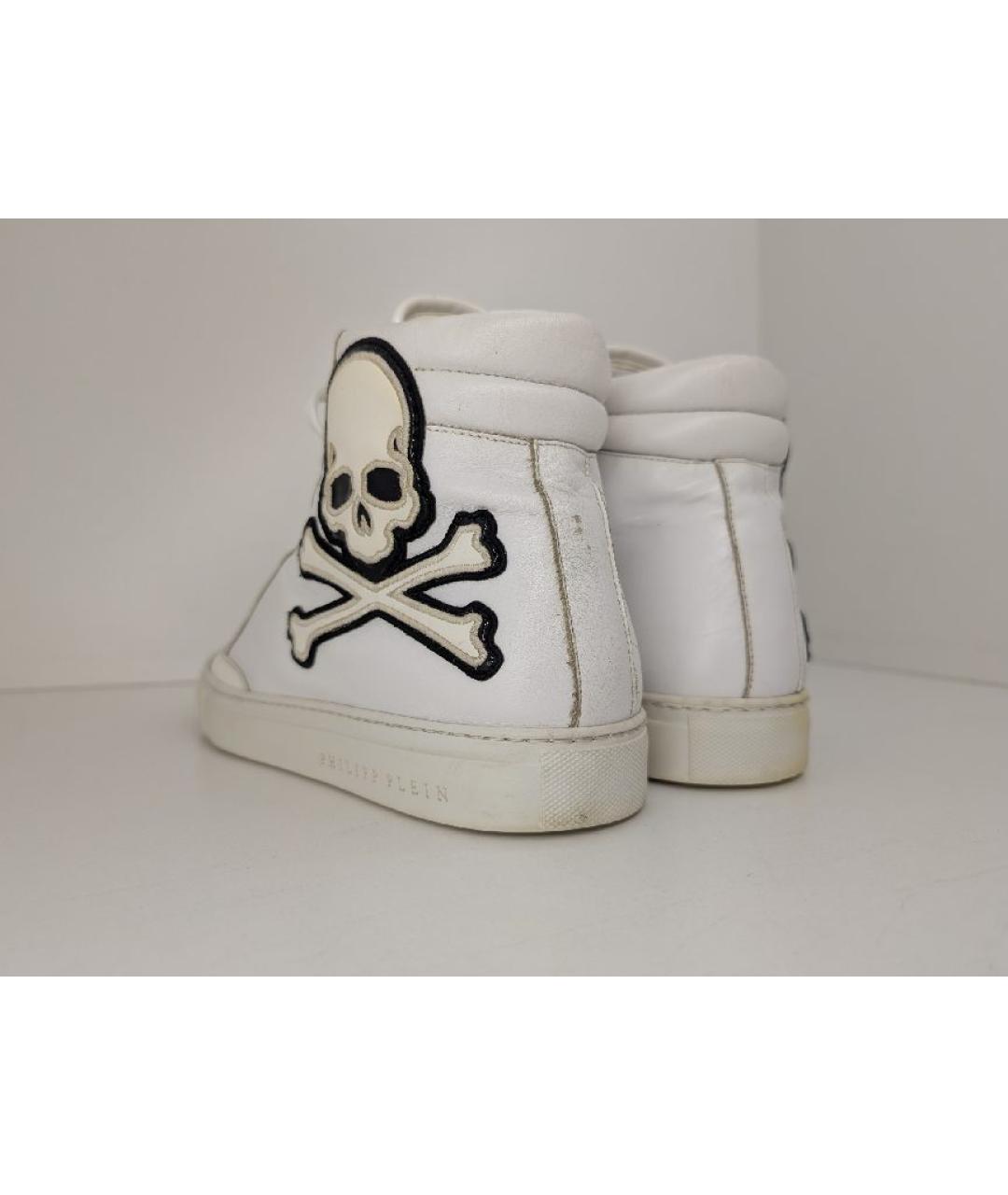 PHILIPP PLEIN Белые кожаные высокие кроссовки / кеды, фото 4