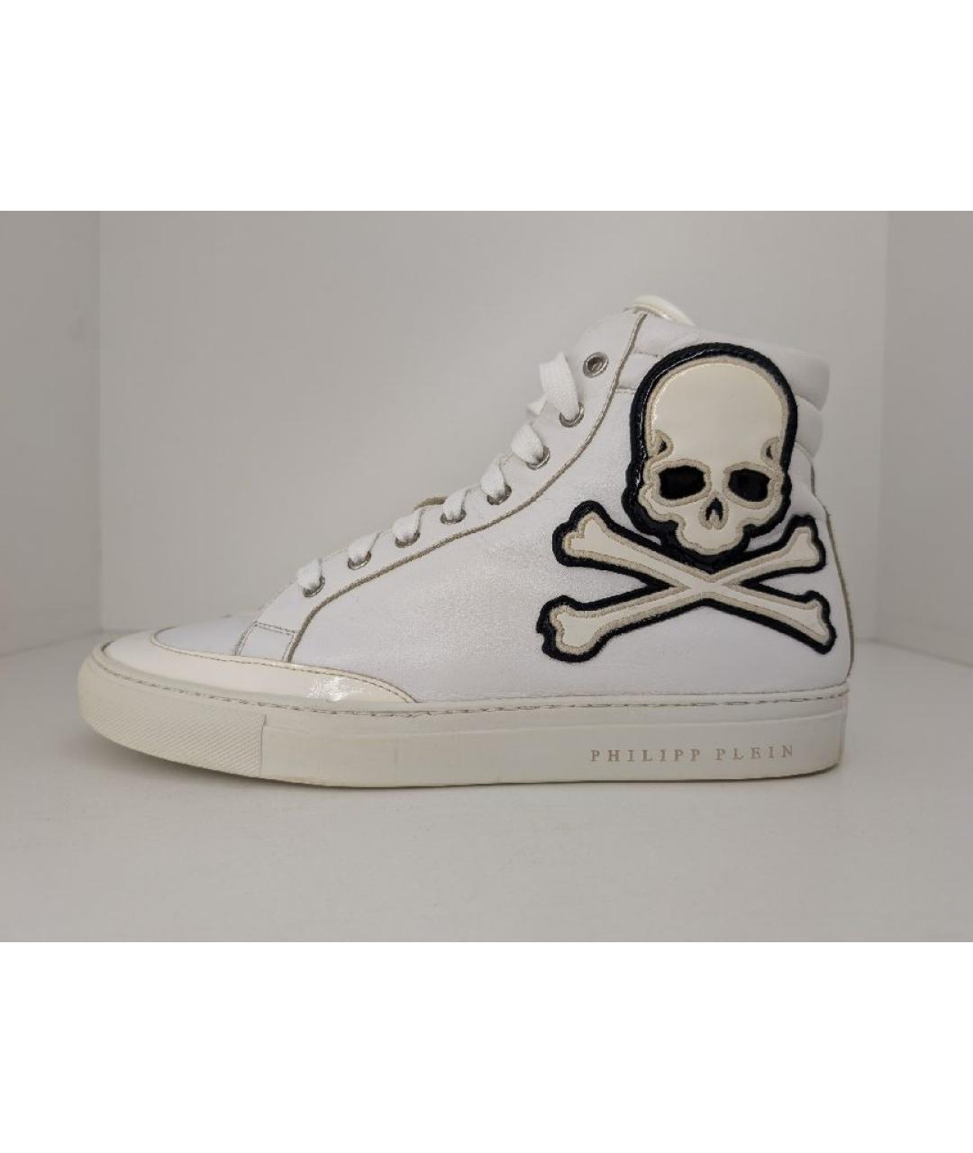 PHILIPP PLEIN Белые кожаные высокие кроссовки / кеды, фото 6
