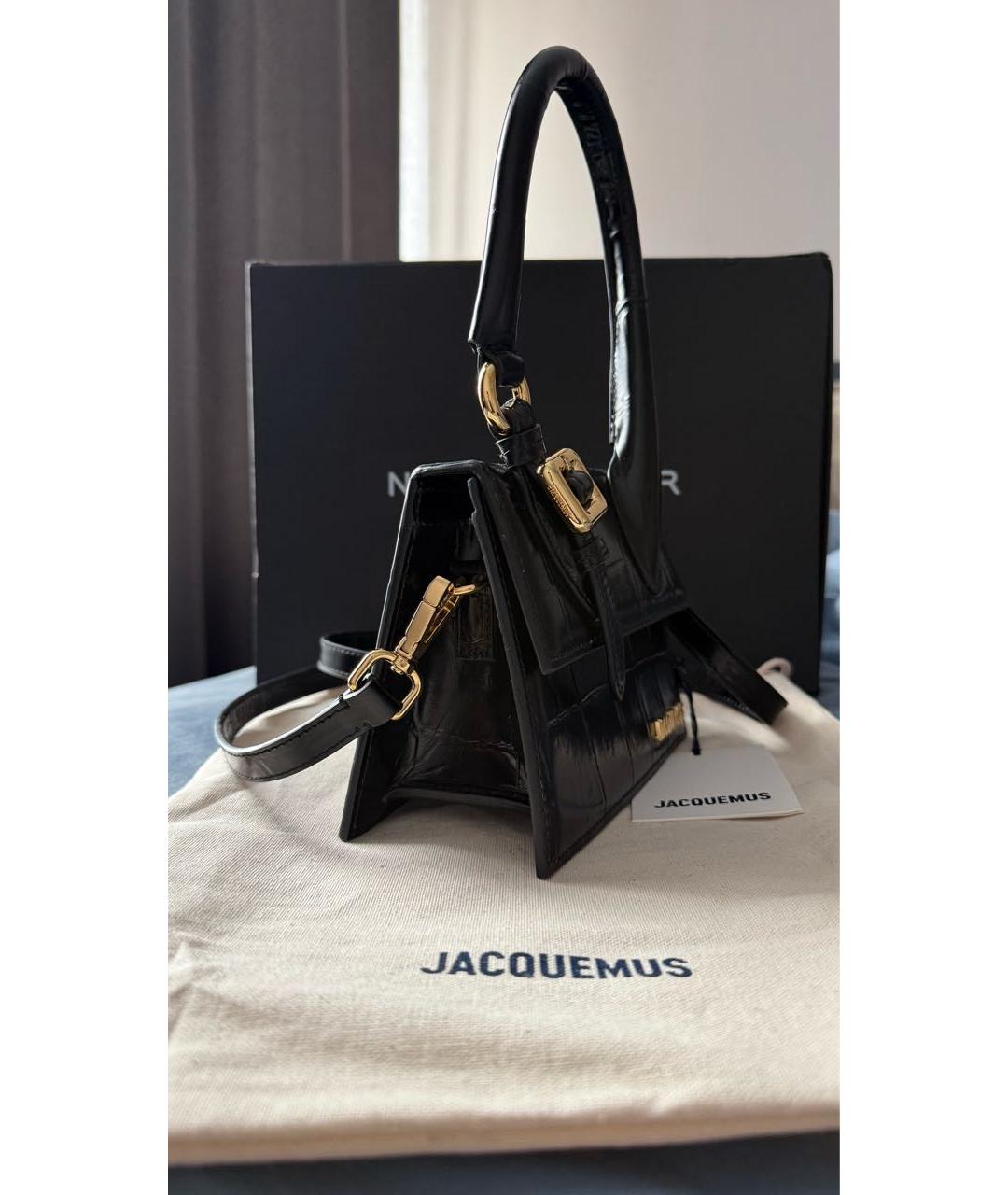 JACQUEMUS Черная сумка с короткими ручками из лакированной кожи, фото 2